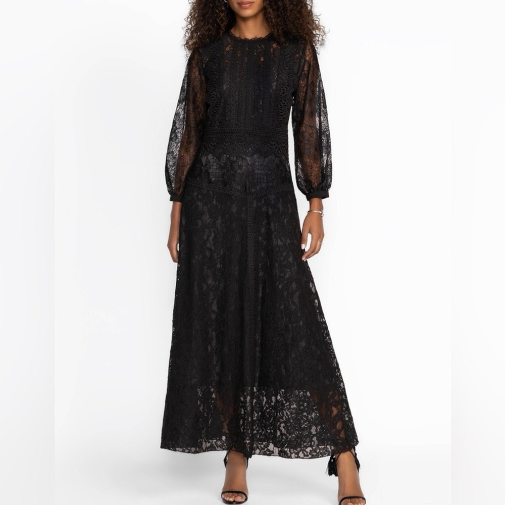 Johnny Was Black Lace Long Sleeve Dress